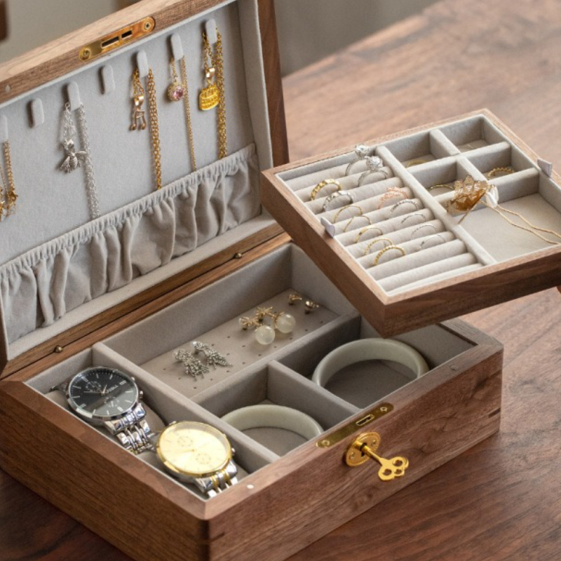 Travel Jewellery & Accessories Organiser - Portable Jewellery Box Solid Wood Jewelry