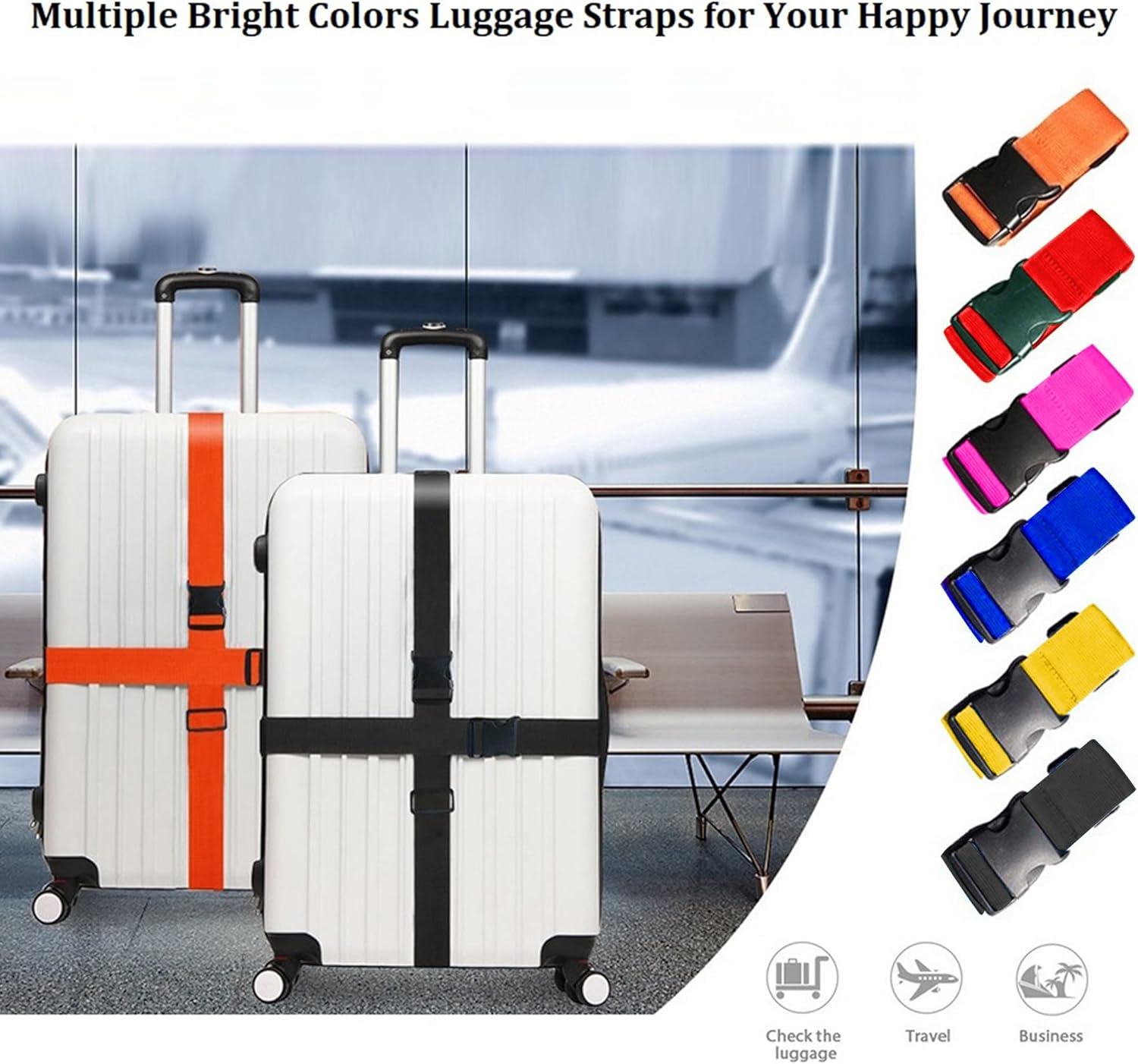 Luggage Strap Belt - 2 Pack Adjustable Luggage Straps Bright