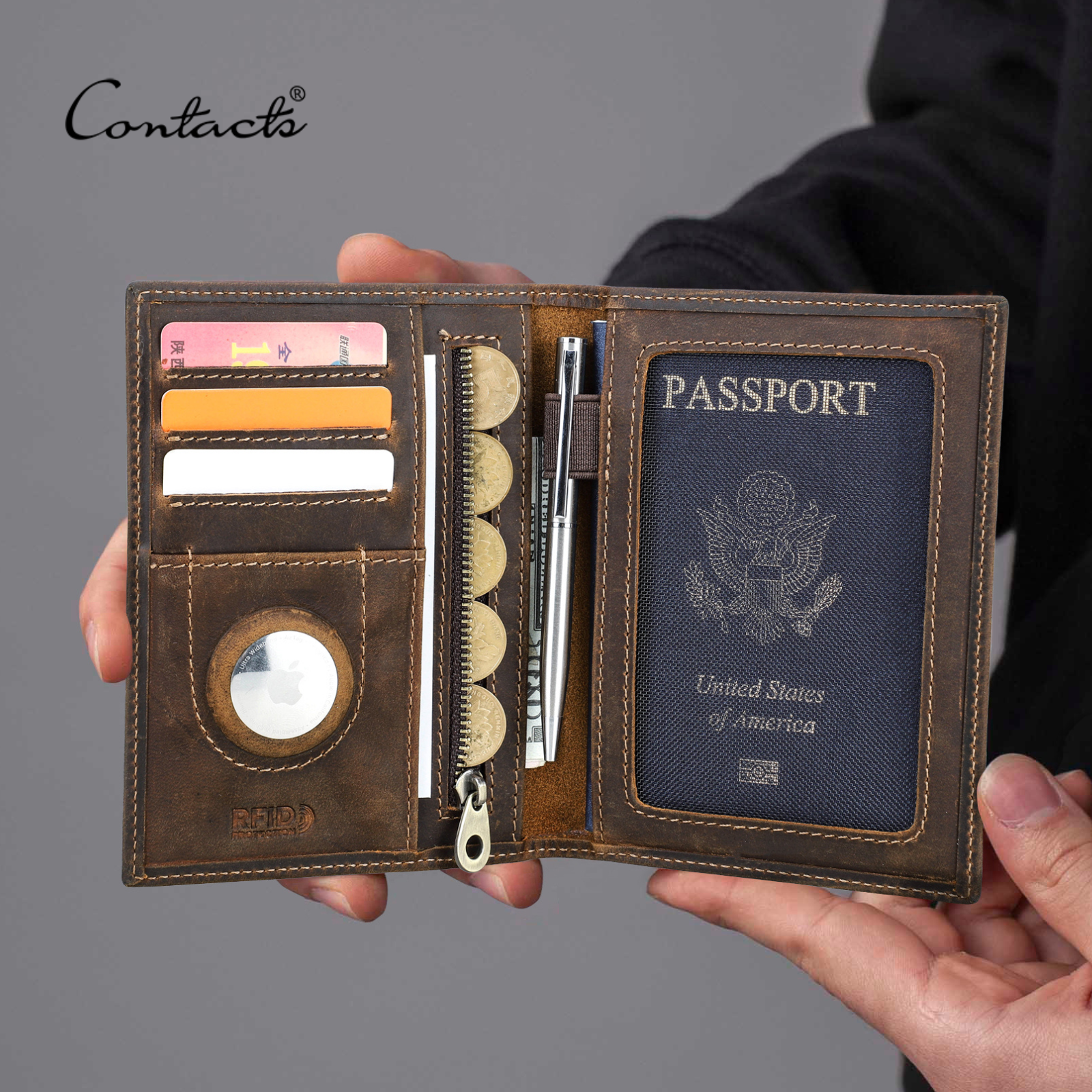 Travel Accessories Rfid - CONTACT'S Genuine Leather Passport Wallet Men
