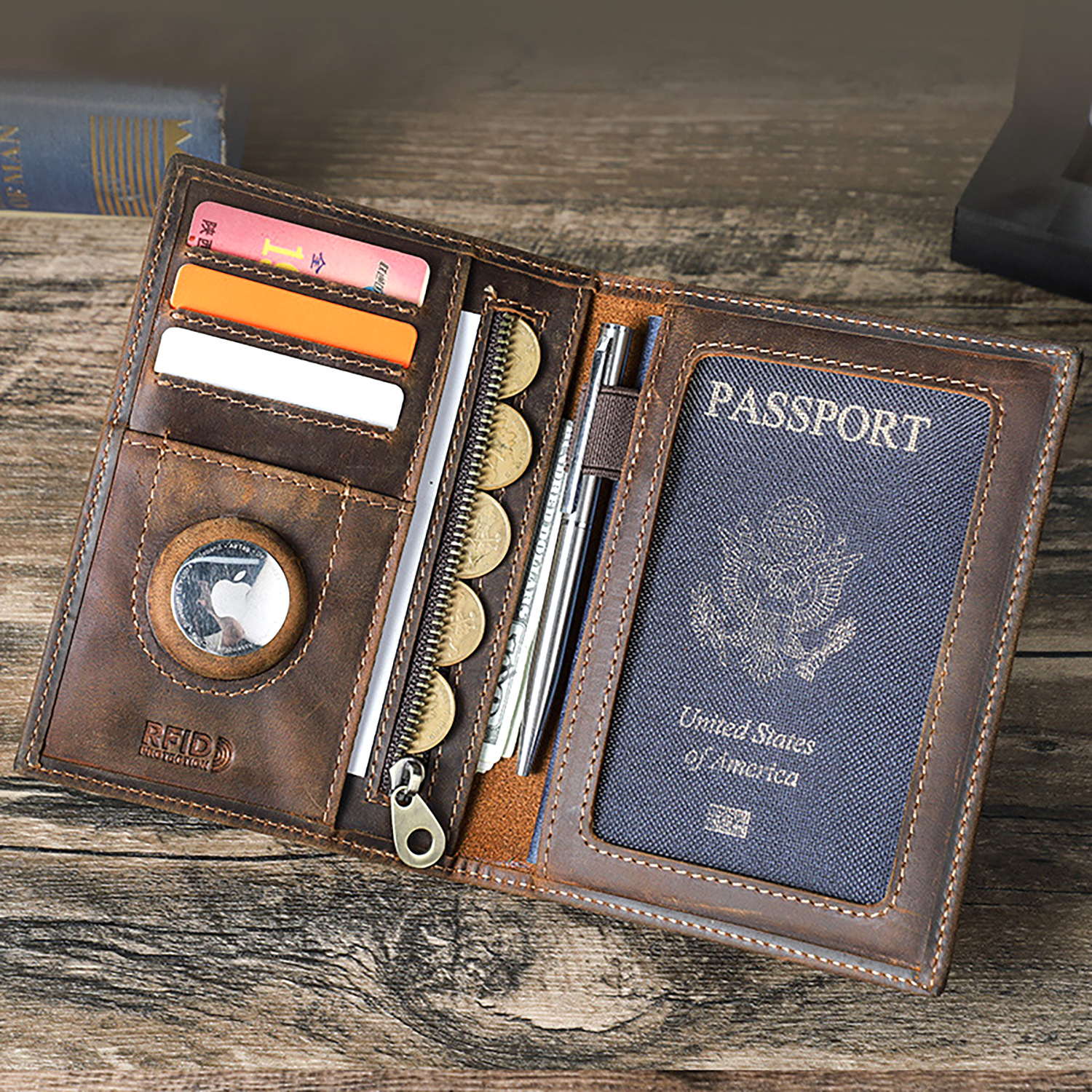 Travel Accessories Rfid - Custom Logo Genuine Leather Slim Travel
