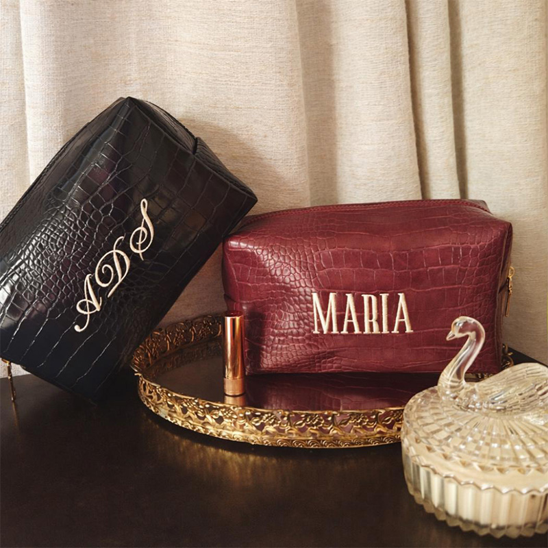 Travel Accessories Ideas - Embroidered Croc Makeup Bag Personalized Vegan