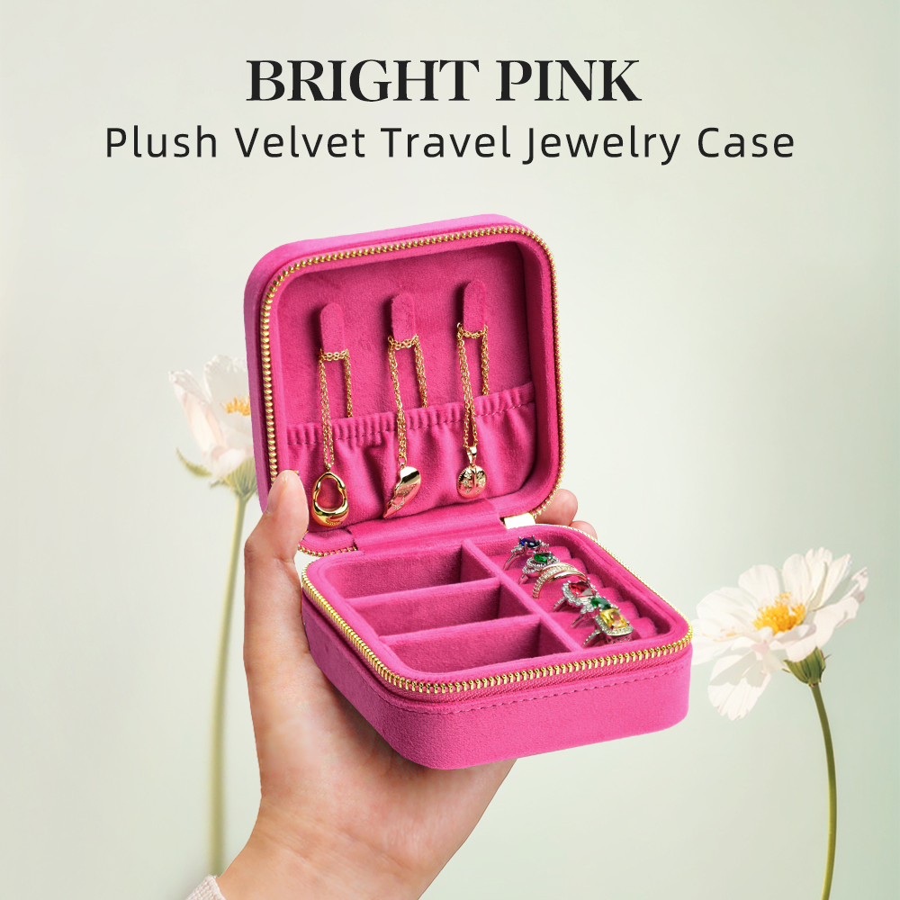 Travel Jewellery & Accessories Organiser - TAIMY Rose Pink Velvet Jewelry Box