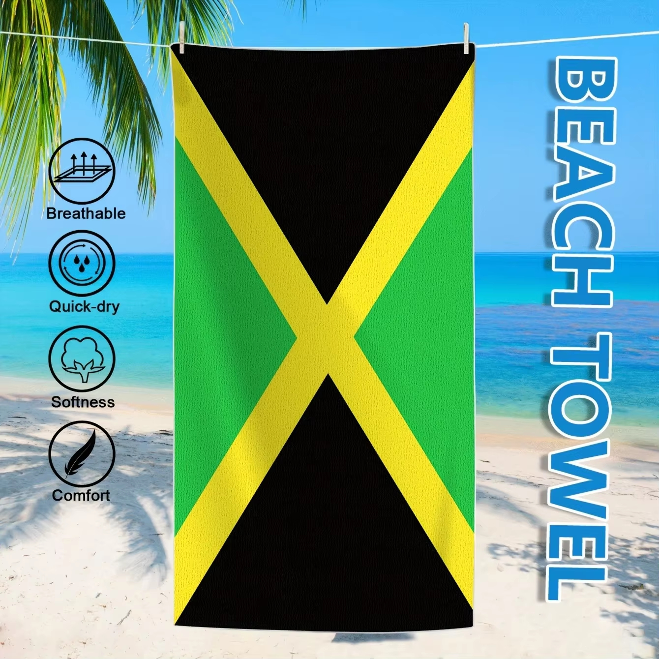 Jamaica Flag Beach Towel Flat  - Travel Accessories For Jamaica review and price
